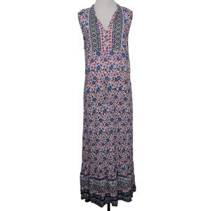 Talbots Floral Maxi Dress Womens Size 12 Drawstring Cottagecore Sleeveless Shift